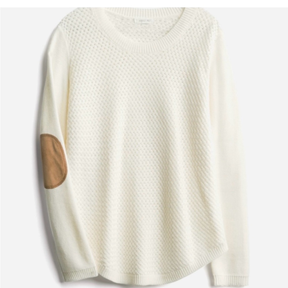 August Mist Cream Sweater with Tan Elbow Patch Fall
